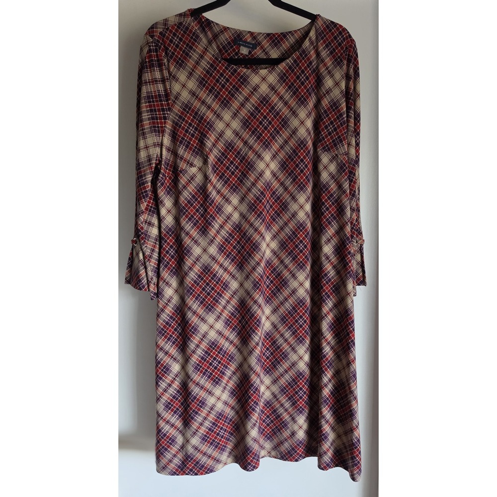 Tommy Hilfiger Plaid Shift Dress Size 18 Women Long Sleeve Round Neck